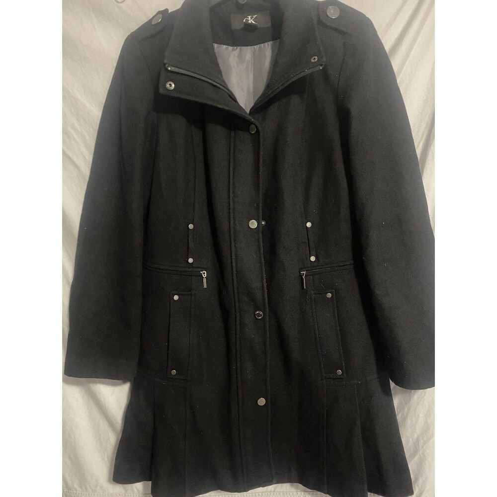 Calvin Klein Womens Black Zip/Button Coat Jacket Pockets Size Medium‎